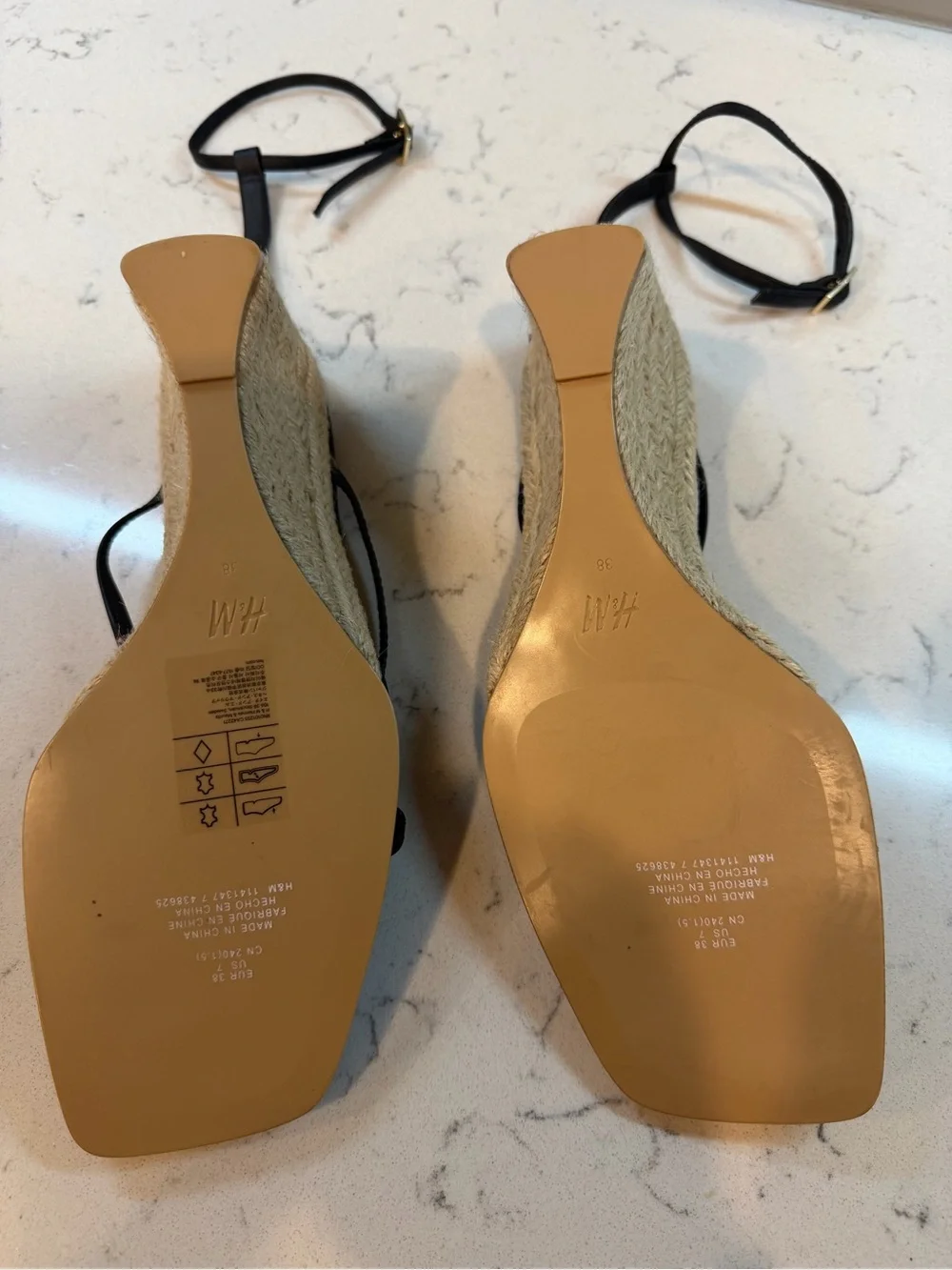 H&M Black Strappy Espadrille Wedge Sandals